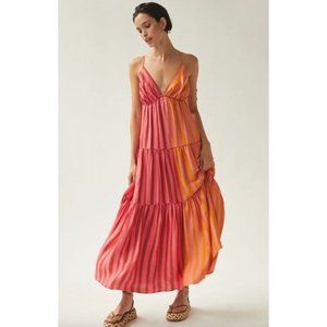 Anthropologie Farm Rio Deep-V Mixed-Stripe Bohemian Maxi Dress Size Medium